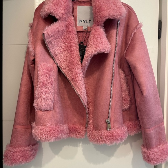 NVLT Jackets & Blazers - NVLT Dusty Pink Faux-Shearling Moto Jacket